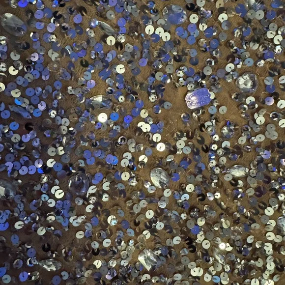 Mac DUGGAL | Beige One Shoulder Sheer Hand Beaded Mini Dress | 10977 | 4 - Picture 9 of 10